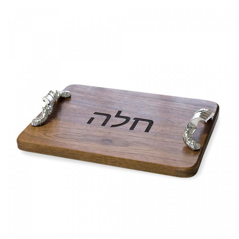 Wooden Challah Plate in Hebrew